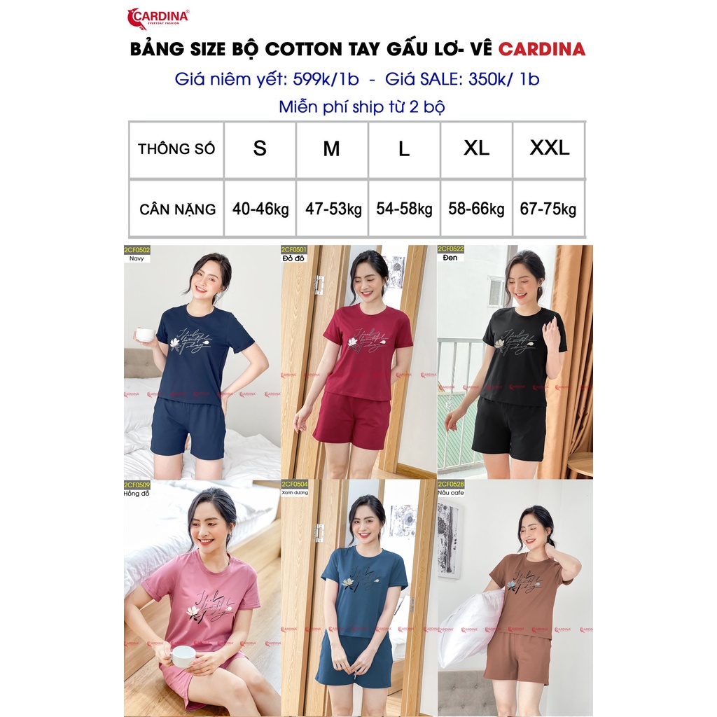 Đồ Bộ Nữ 𝐂𝐀𝐑𝐃𝐈𝐍𝐀 Chất Cotton Cao Cấp Quần Đùi Áo Cộc Tay In Chữ Trẻ Trung