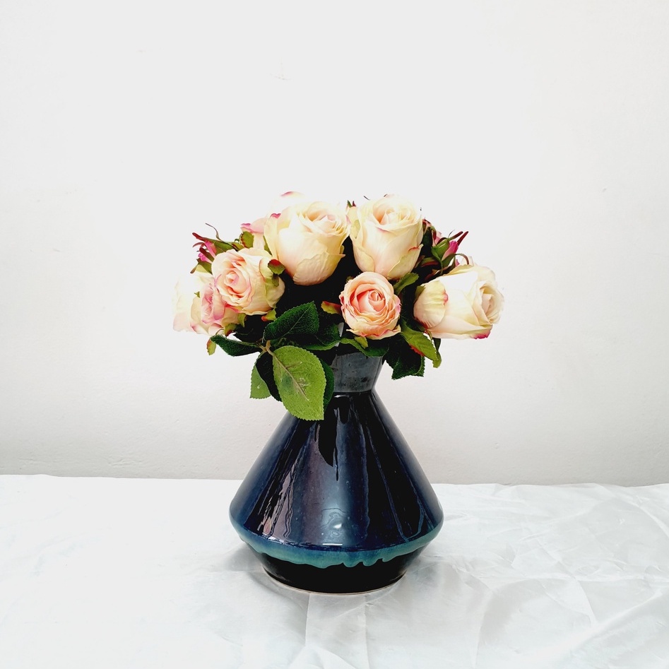 Lọ hoa trang trí Bát Tràng cỡ vừa - Bình hoa gốm decor - Men xanh hỏa biến đẹp - Loại 1 (không bao gồm hoa)