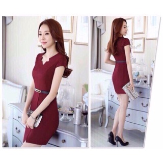 Đầm body cổ sao kèm belt