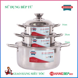 Bộ nồi inox 1 đáy Sunhouse SH224 - Sử dụng bếp từ, hàng chính hãng