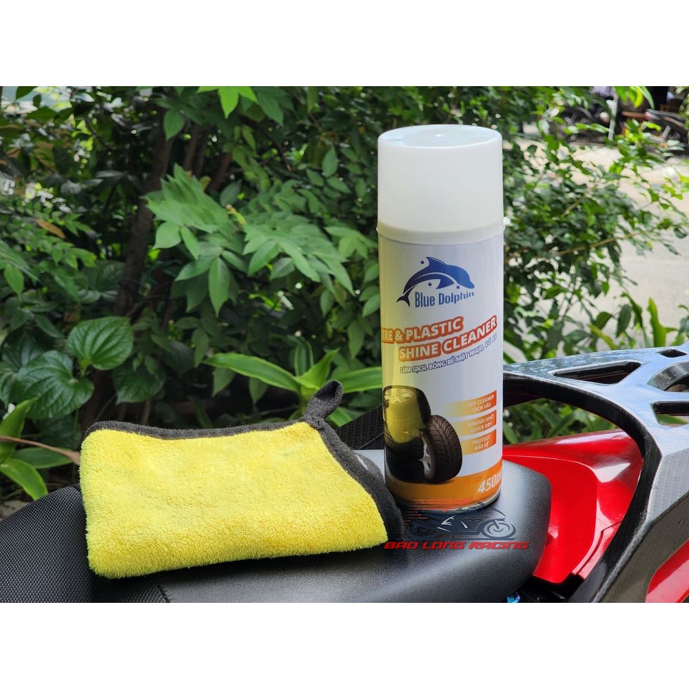 Combo Xịt Bóng dàn áo BZ Blue Dolphin 450ml tặng kèm Khăn 3M chuyên dụng phục hồi nhựa nhám và bóng của xe máy Oto