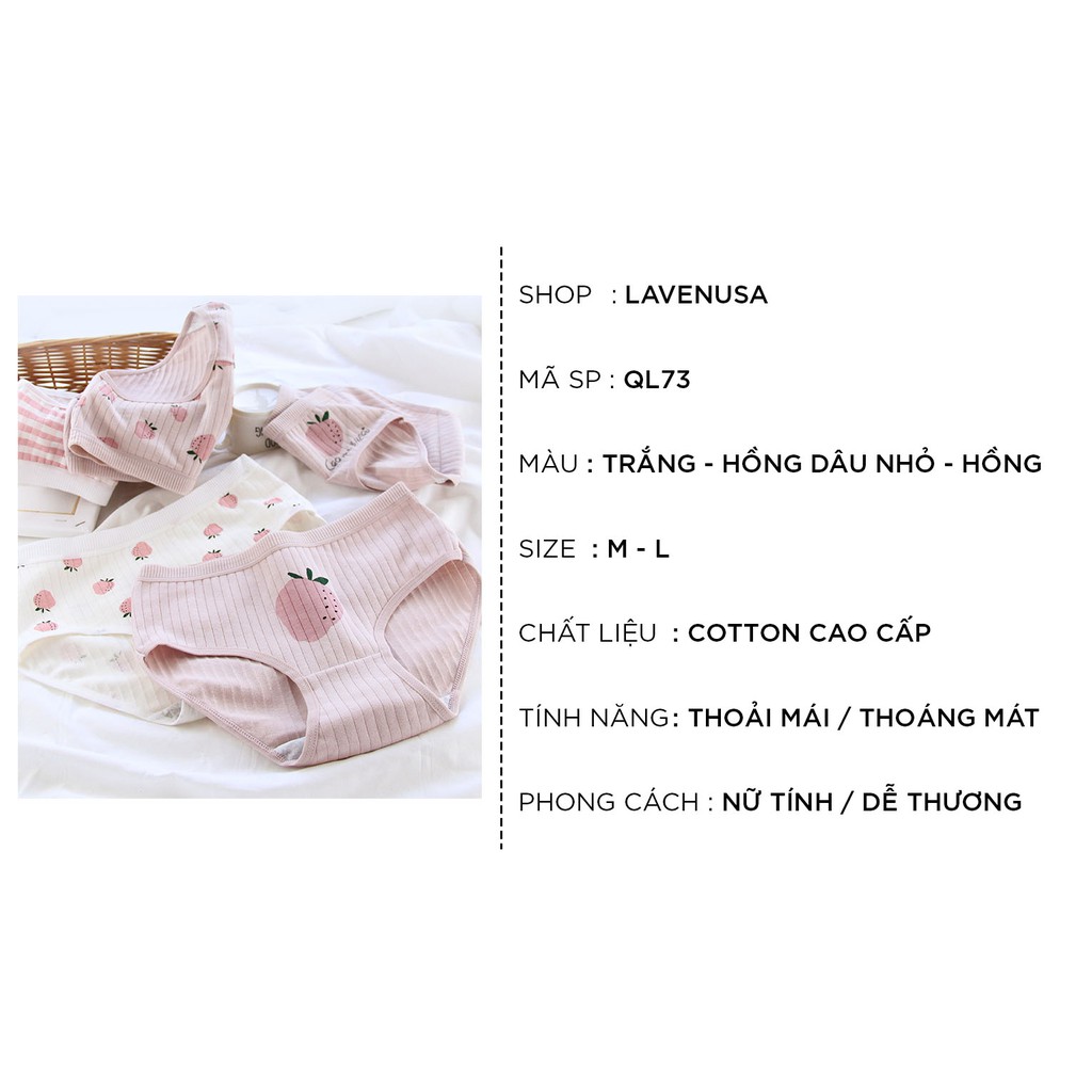 Quần lót cotton màu hồng hoạ tiết dâu dễ thương cute QL73