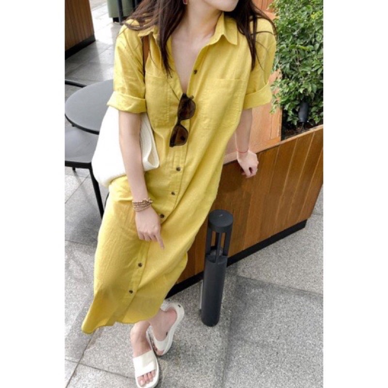 Váy xuông dài cổ bẻ cam nhạt zara