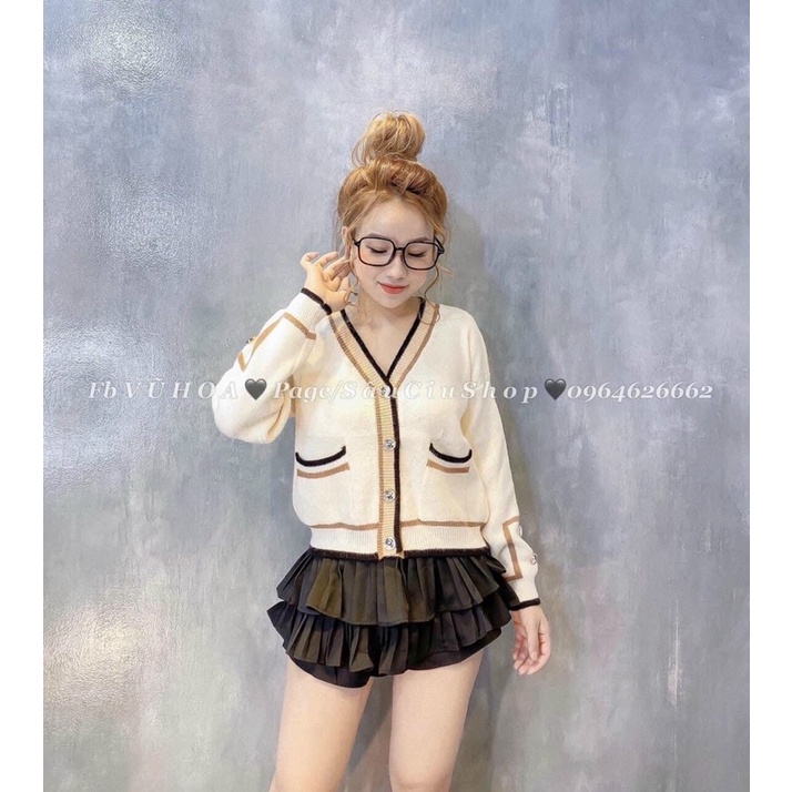 BÁN SỈ ÁO LEN CADIGAN VIỀN CÚC BẠC 2 TÚI CHO NỮ | BigBuy360 - bigbuy360.vn