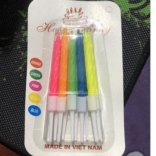 Vỉ 10 Cây nến sinh nhật Happy Birthday sắc màu