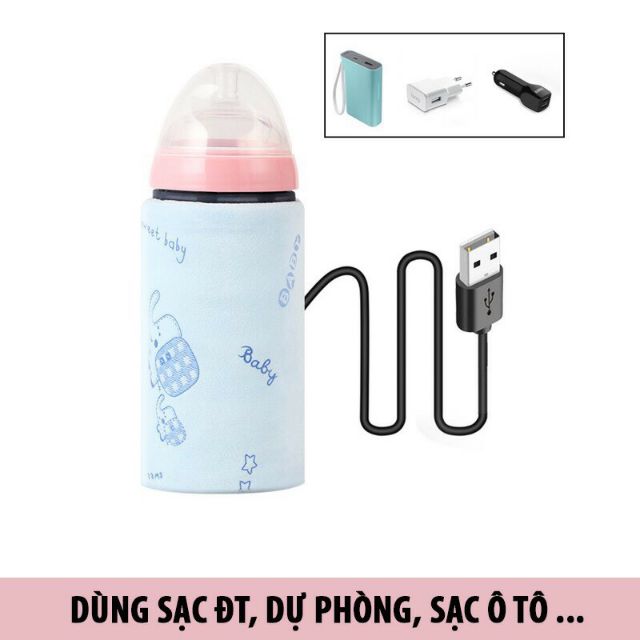 Túi vải quấn ủ kèm dây nguồn USB giữ nhiệt làm ấm , nóng bình sữa