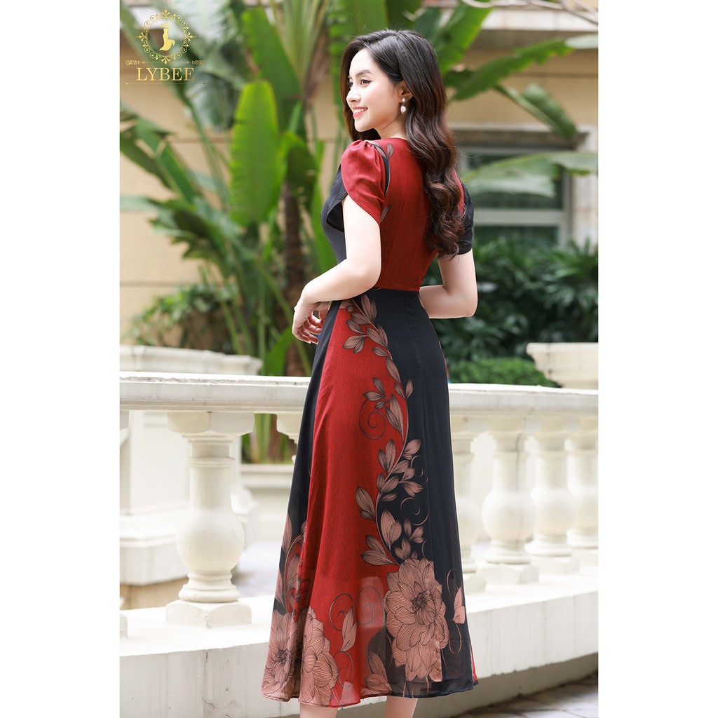 Váy đầm trung niên LYBEE chất voan hàn dáng xòe trung tuổi cho mẹ mã 609 | BigBuy360 - bigbuy360.vn