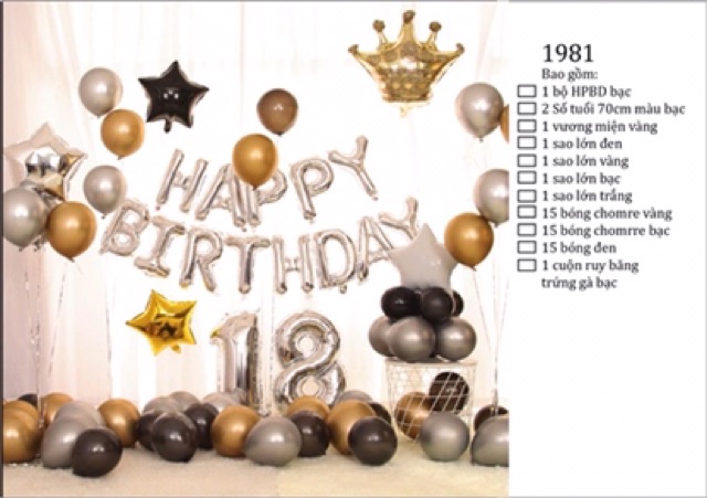 SET SINH NHẬT BÓNG MÀU VÀNG GOLD ( kèm bơm tay và băng keo)