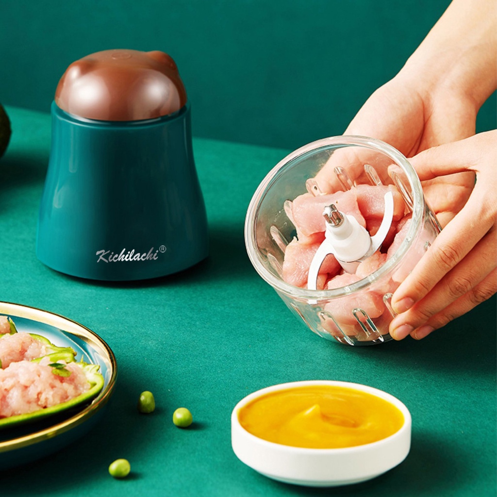 Máy Xay Đa Năng Ăn Dặm Cho Bé Kichilachi  Cối Thủy Tinh  300ml, 6 Lưỡi Dao Inox Tăng Hiệu Quả Xay