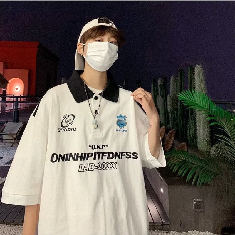Áo polo Ngắn Tay Dáng Rộng In Chữ Phong Cách Mỹ Thời Trang Mùa Hè Cho Nam