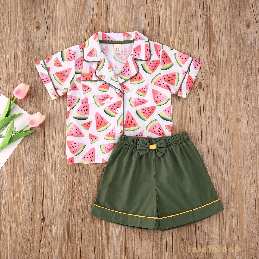 Set Áo Sơ Mi Tay Ngắn &amp; Quần Short In Hoa Cho Bé Gái