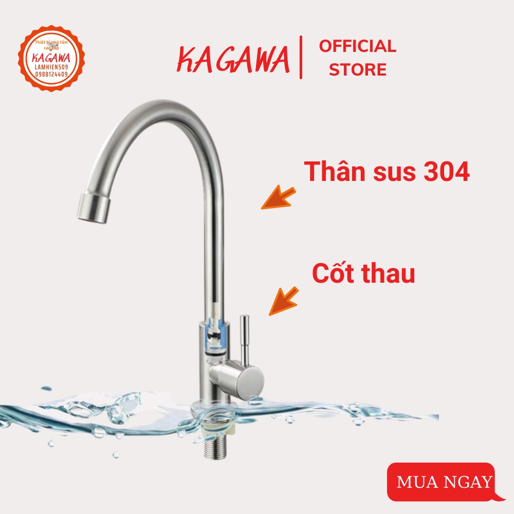 Vòi rửa chén lạnh inox sus 304 cao cấp KAGAWA /