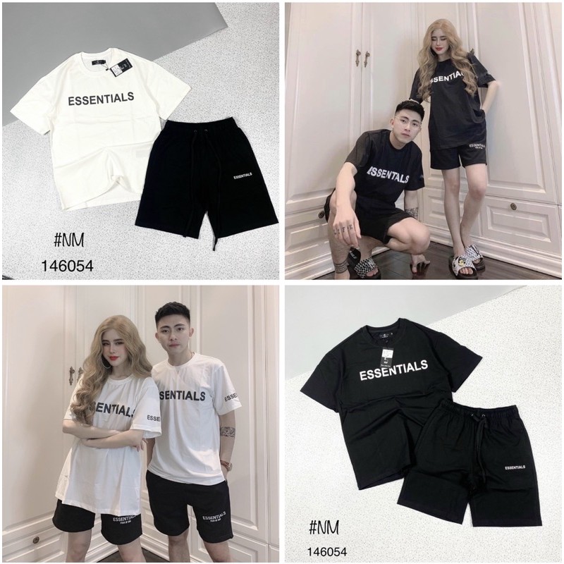 Bộ Mặc Hè Essentials Nam Nữ Nổi Chữ Đơn Giản