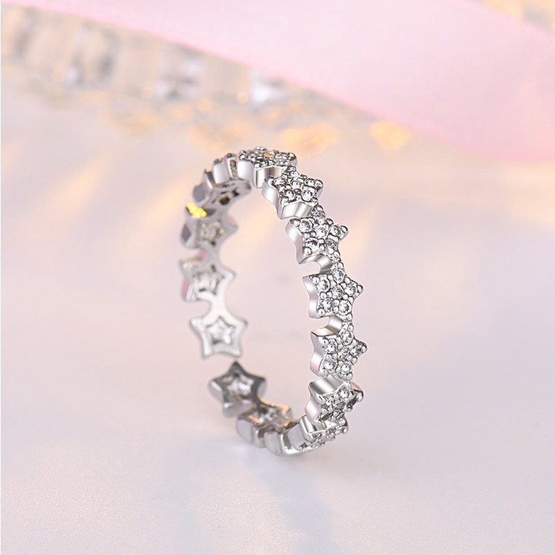Tính cách đơn giản zircon ngôi sao năm cánh ngón trỏ nhẫn nữ ánh sáng phong cách sang trọng nhẫn nữ phụ kiện trang sức