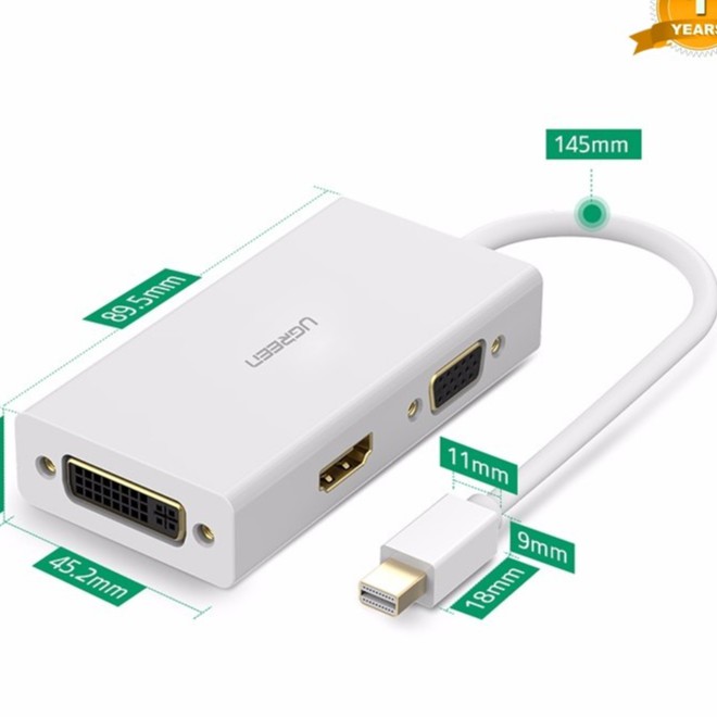Cáp Mini Displayport To VGA + HDMI + DVI CHÍNH HÃNG UGREEN 20417