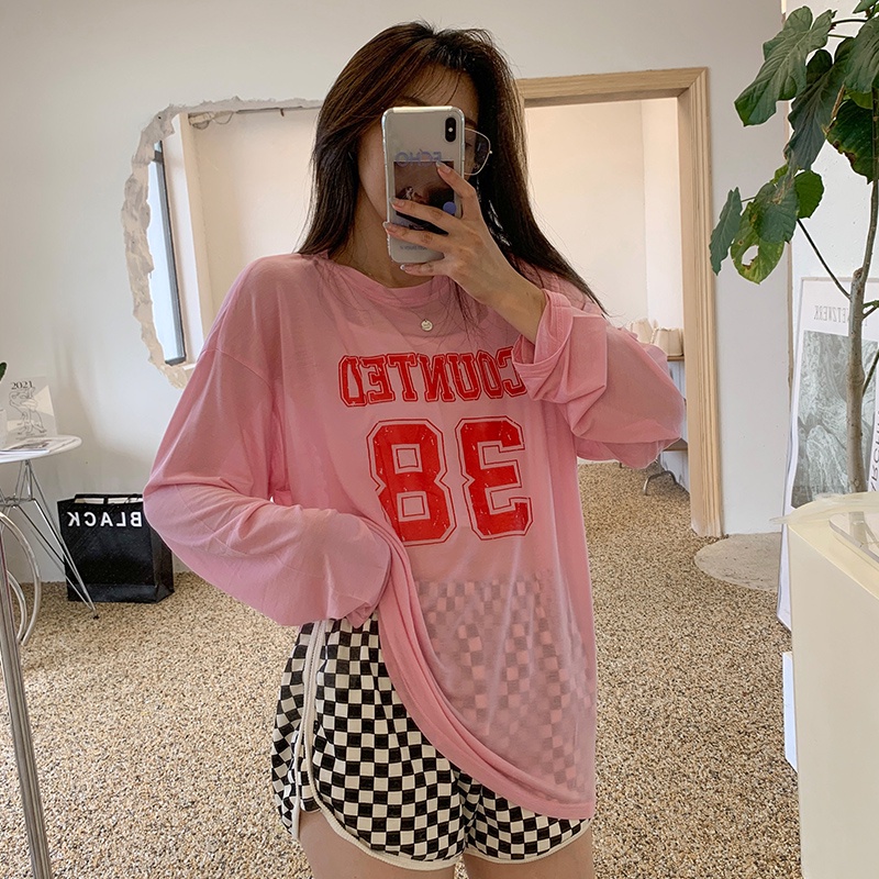 SUXI Áo Thun Tay Dài Cổ Tròn In Chữ Thời Trang Dành Cho Nữ