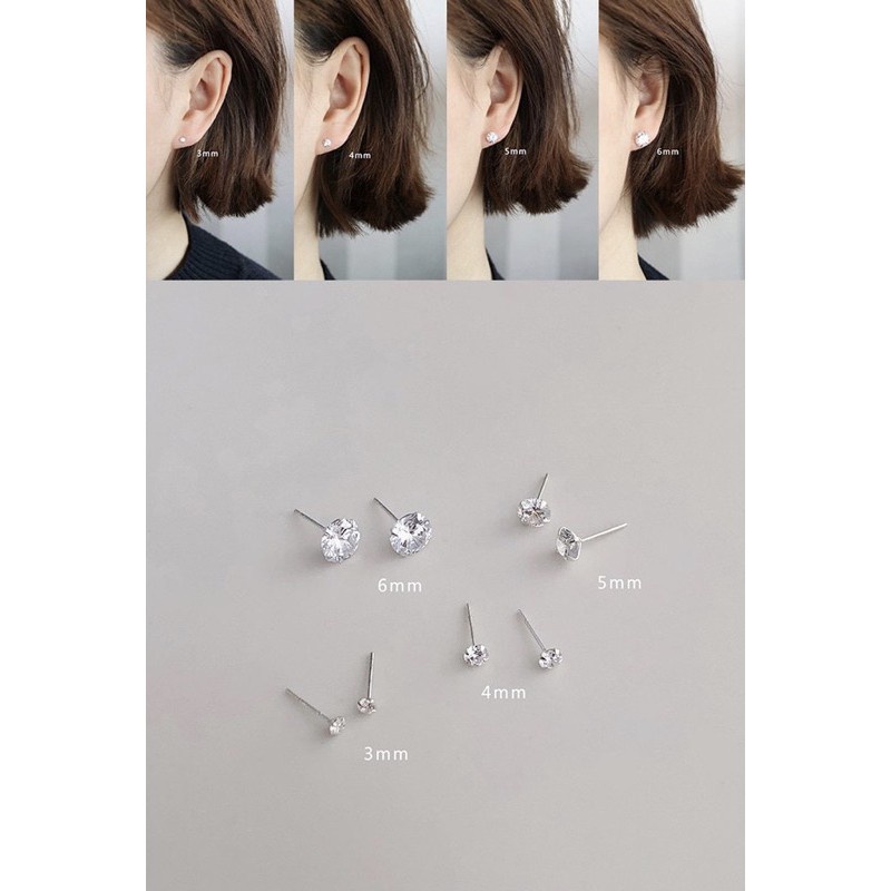 Đôi bông tai bạc nữ đá CZ 6A Asimi, Bông tai nữ bạc Ý 925 đính đá lấp lánh đơn giản Little Earrings KT01