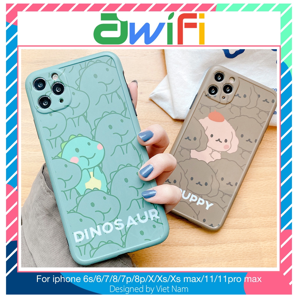 Ốp lưng iphone imd new Dinosaur & Puppy 5/5s/6/6plus/6s/6splus/7/7plus/8/8plus/x/xr/xs/11/12/pro/max/plus/promax - Awifi