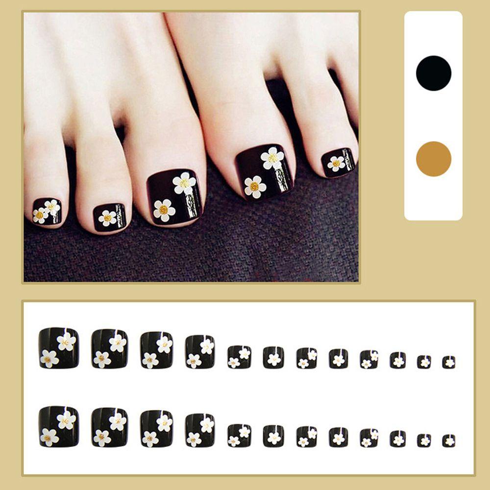 Bộ Móng Chân Giả Ngắn Họa Tiết Hoa Cúc Thời Trang Hàn Quốc Cho Nữ