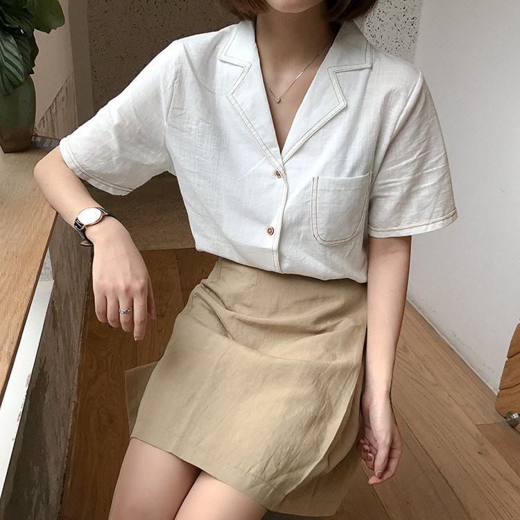 Áo sơ mi nữ tay ngắn cổ vest nhiều màu thiết kế kiểu dáng thời trang công sở hot hit