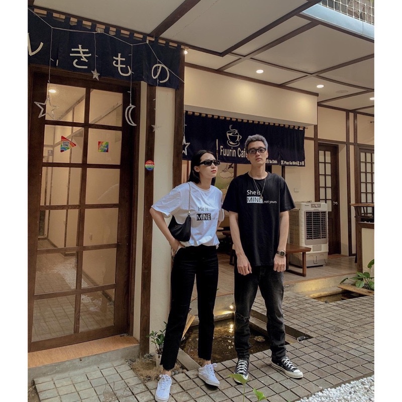 Áo Thun PHÔNG NAM NỮ Tay Ngắn UNISEX COUPLE CẶP ĐÔI MINE - Hình chụp thật