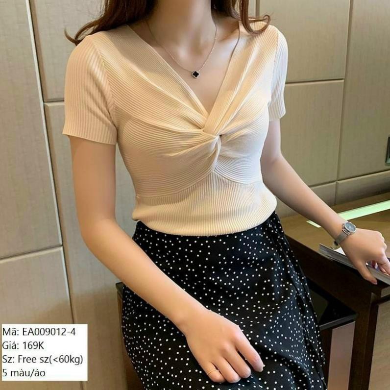 [ Mã FAXANH245 giảm 10K đơn 50K] Áo Kiểu Ôm Body Thun Gân Cổ V Tay Ngắn Hot Trend Xoắn Bụng Fashion TTSLA0286 Đẹp ⚡ *