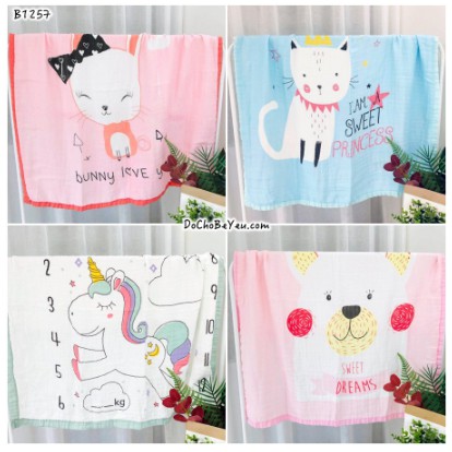 mềm đắp sợi tre 4 lớp BO VIỀN dùng được 4 mùa HQKids Mã 1275