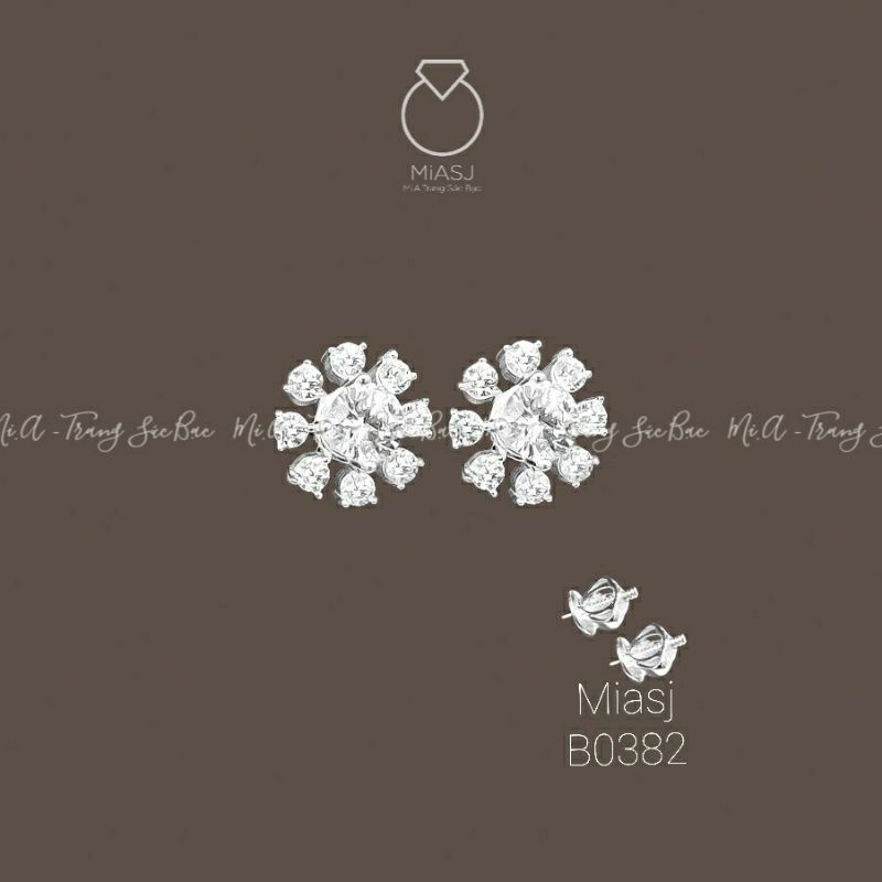 Bông khuyên tai nữ Bạc S925 đá kim cương nhân tạo Newzeland cao cấp chốt vặn | MiASJ Mi.A Trang sức bạc