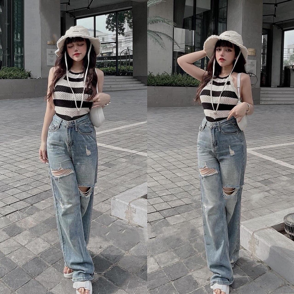 QUẦN BÒ SUÔNG JEAN RÁCH 2 BÊN