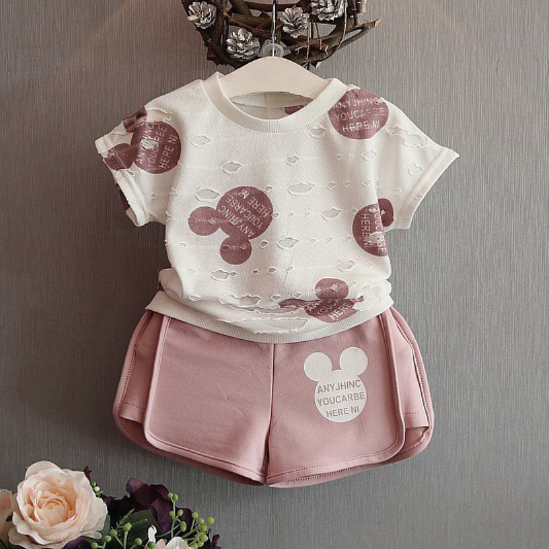 Set áo thun tay ngắn &amp; quần short in hình chuột Mickey cho bé