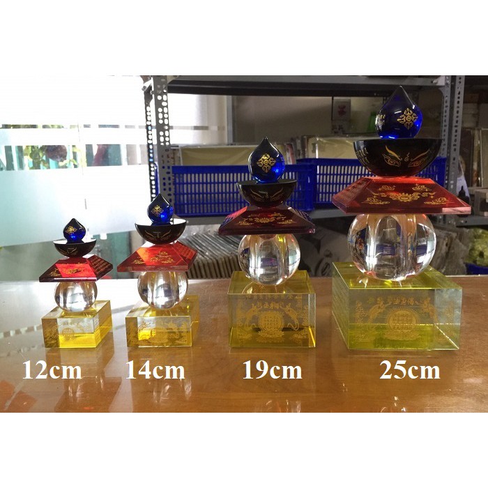 Tháp xá lợi Phật pha lê 05 màu nhỏ gọn