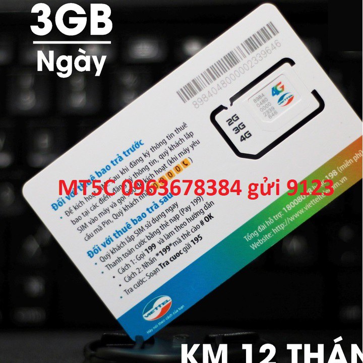 Sim 4G Viettel Gói MT5C đăng kí 5K 3GB đăng ký thoải mái