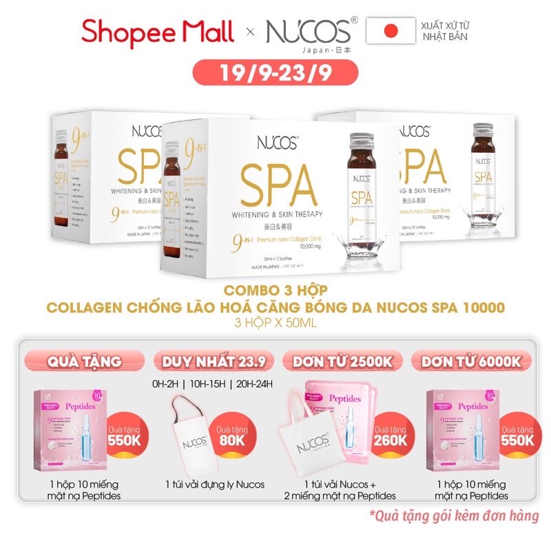 Combo 3 hộp collagen chống lão hoá căng bóng da Nucos Spa 10000 50ml x 30 chai