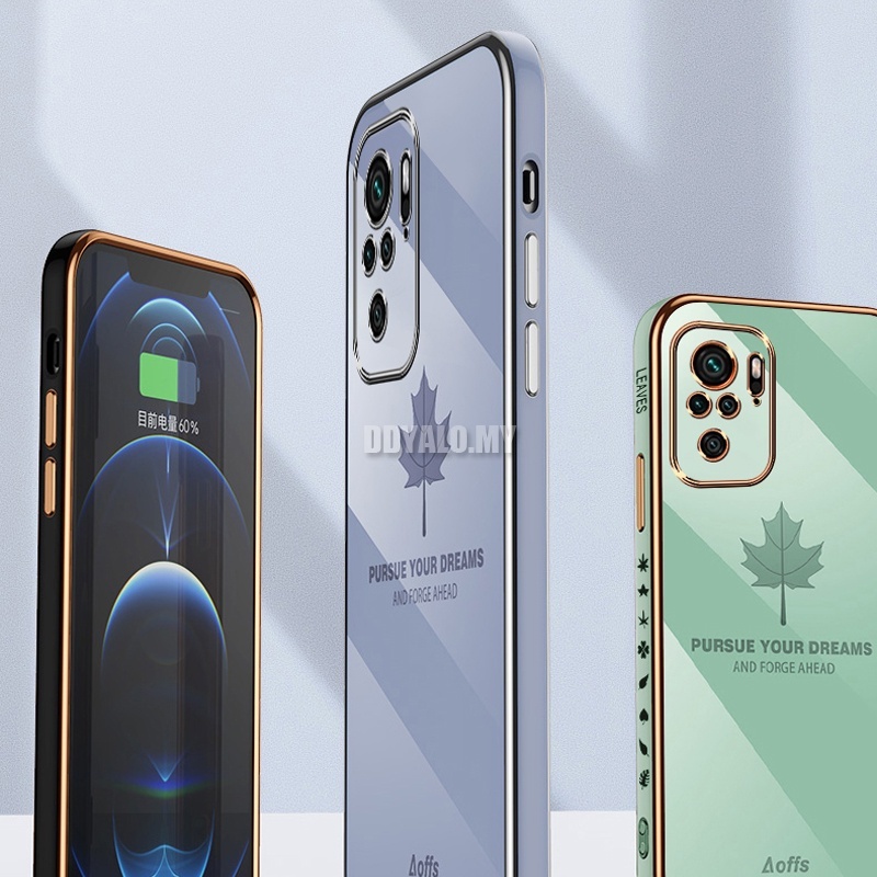 Ốp điện thoại silicon vuông họa tiết lá phong sang trọng cho Xiaomi Redmi Note 10 Pro Max 10S 10T 4G/ 5G