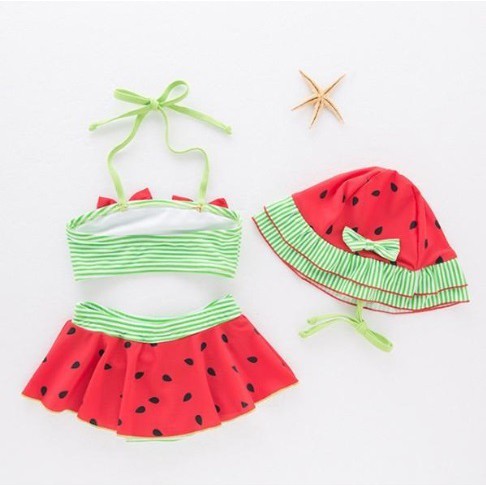 Bikini cho bé dưa hấu kèm mũ chất thun lạnh đẹp mặc đi biển