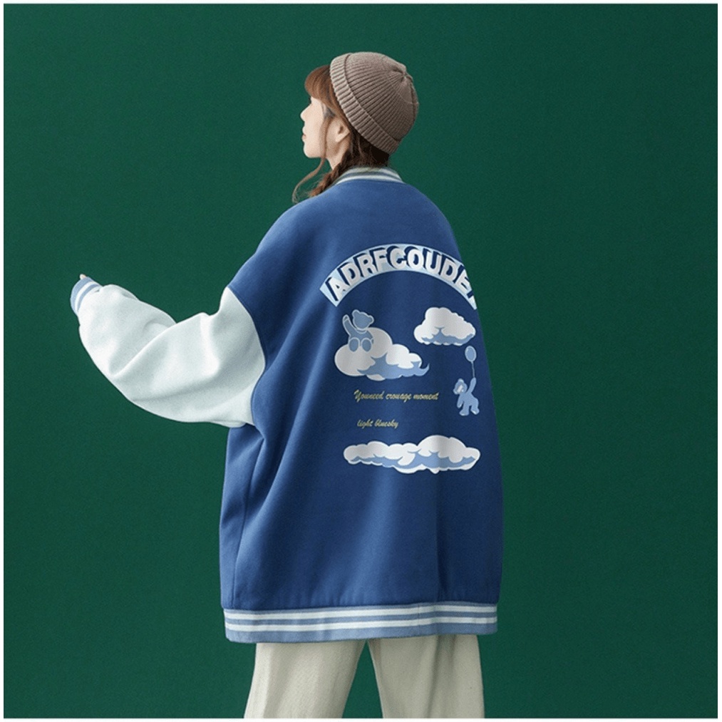 ÁO KHOÁC BOMBER NAM NỮ HỌA TIẾT ĐÁM MÂY AR  PHỐI TAY TRẮNG SIÊU XINH