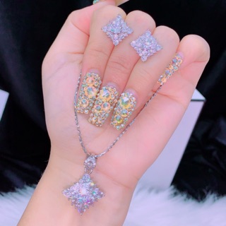 Set trang sức bạch kim vuông full đá