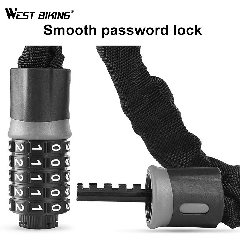 Dây xích khóa WEST BIKING có mật khẩu chống trộm cho xe đạp / xe máy