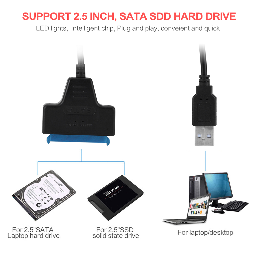 Cáp Chuyển Đổi Usb 2.0 / Type C Sang Sata 22 Pin Hỗ Trợ 2.5 Inch | BigBuy360 - bigbuy360.vn