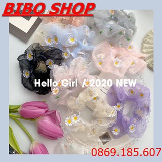 Cột Tóc Scrunchies Vải Lưới In Hoa Cúc Cho Nữ - Dây Buộc Tóc Nữ Vải Lưới Thời Trang