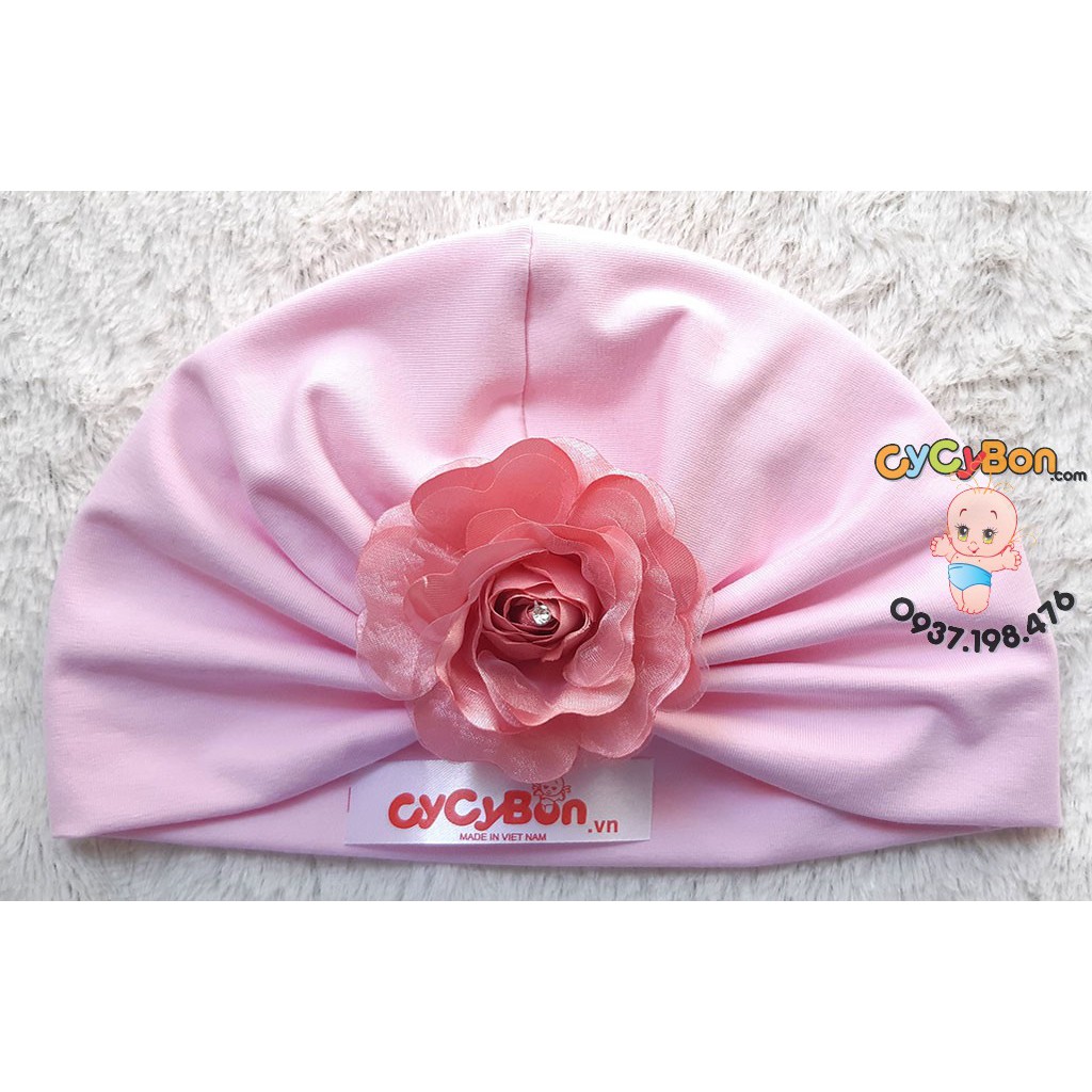 Mũ Nón Turban Cho Bé Thun Cotton Màu Xám Đính Bông Nhụy Đá - Có Đủ Size Cho Bé Từ Sơ Sinh !