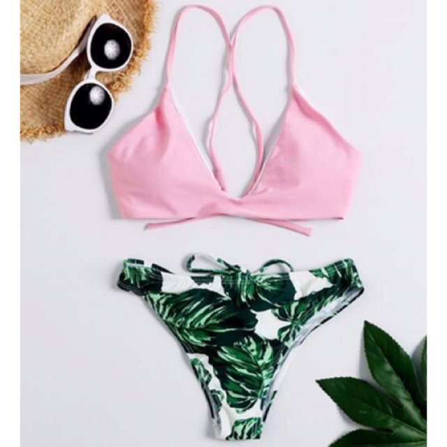 [HÀNG CÓ SIZE] Bikini 2 mảnh quần lá phối áo màu siêu xinh