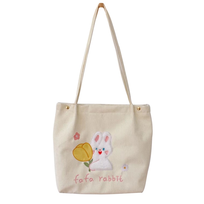 Túi Tote Đeo Vai / Xách Tay Bằng Vải Nhung Thêu Hình Gấu / Thỏ Dành Cho Nữ