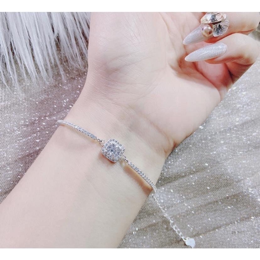 Lắc tay bạc nữ mặt hình tròn, vuông đính đá sang trọng, chuẩn lắc tay bạc S925
