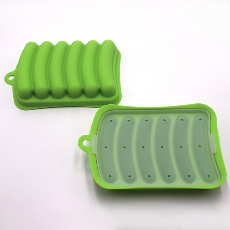 Khuôn silicon làm xúc xích, đồ ăn có nắp loại 6 thanh tiện tiện lợi