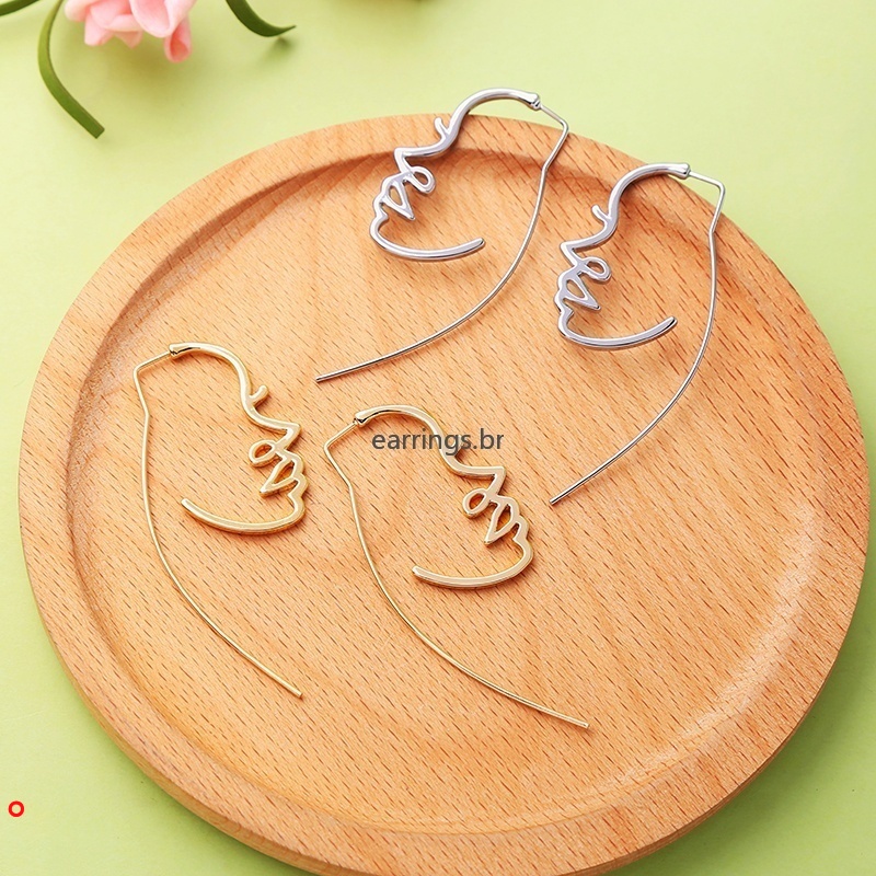 Brincos Rostos Arte Abstrata Minimalista Brincos Oco Oscila Moda Feminina Acess Rios / Abstrato Rosto Da Arte Brincos Minimalista Estilo De Ouro Cor Prata Oco Brincos Pendurados Mulheres Acessórios Da Moda