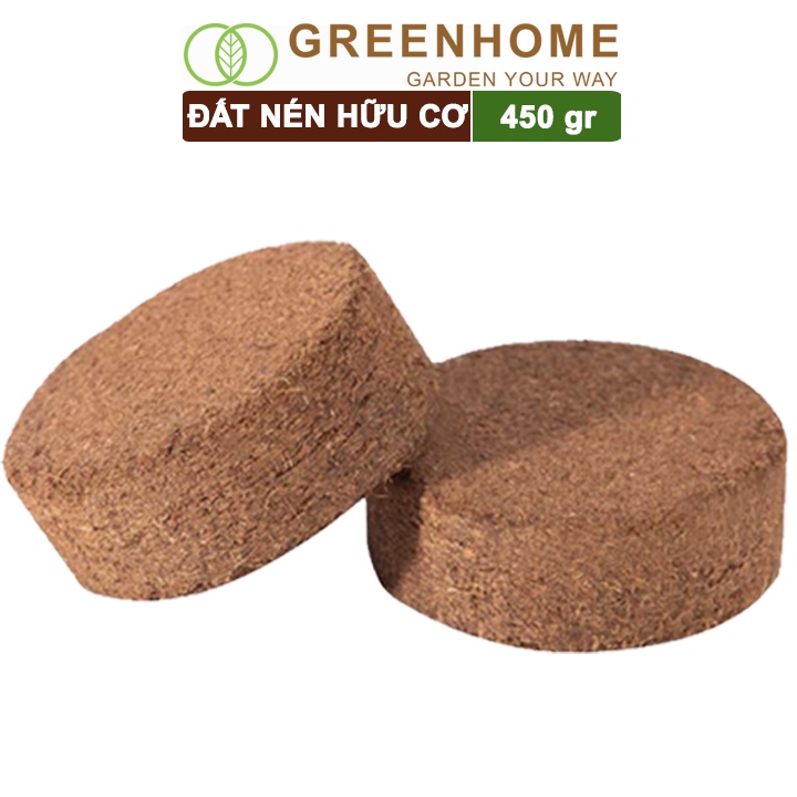 Bộ 2 Đất nén hữu cơ, 450gr, mụn sơ dừa bánh lớn đã qua xử lý, nở gấp 5 lần, trồng rau, trộn giá thể trồng cây |Greenhome