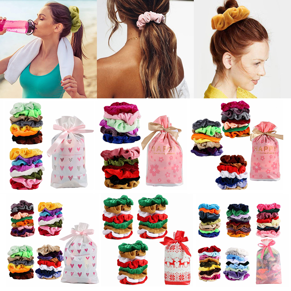 JUNE 6/12/18/24/38/50/Pcs Great Gift Elastic Hair Bands Headwear Ponytail Holder Velvet Hair Scrunchies Hair Accessories Christmas Rubber Ties for Women Girls Scrunchy Hair Ties Ropes