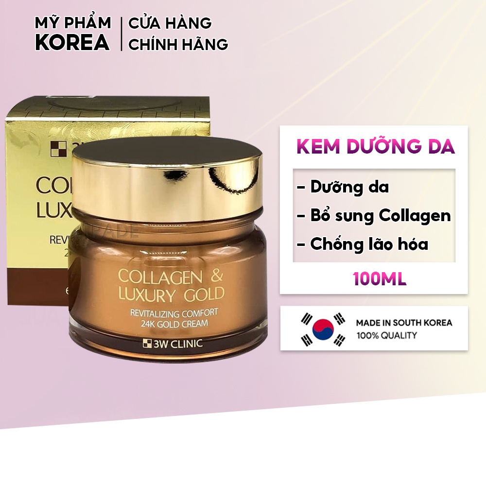 Kem Dưỡng Trắng Da Dưỡng Ẩm Ngừa Lão Hoá Tinh Chất Vàng 24K 3W Clinic Hàn Quốc Collagen & Luxury 24K Gold Cream 100ml