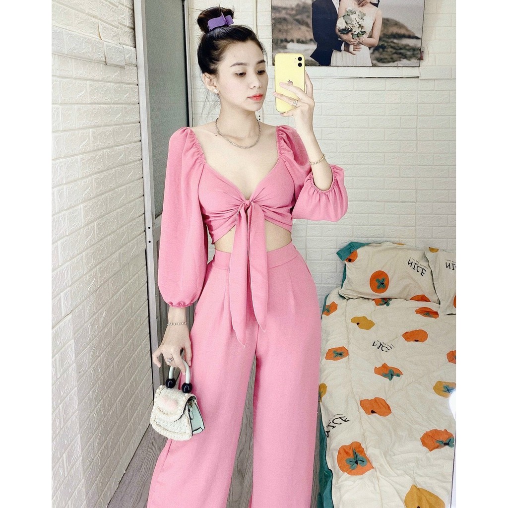Set đũi tay dài quần ống xuống thắt nơ ngực siêu dễ thương TL05